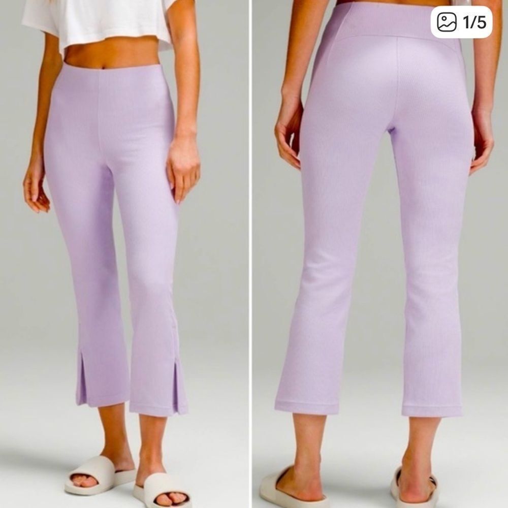 Lululemon Ribbed Softstreme Zip Leg High Rise Cropped Pant Lilac Womens 10 NWOT